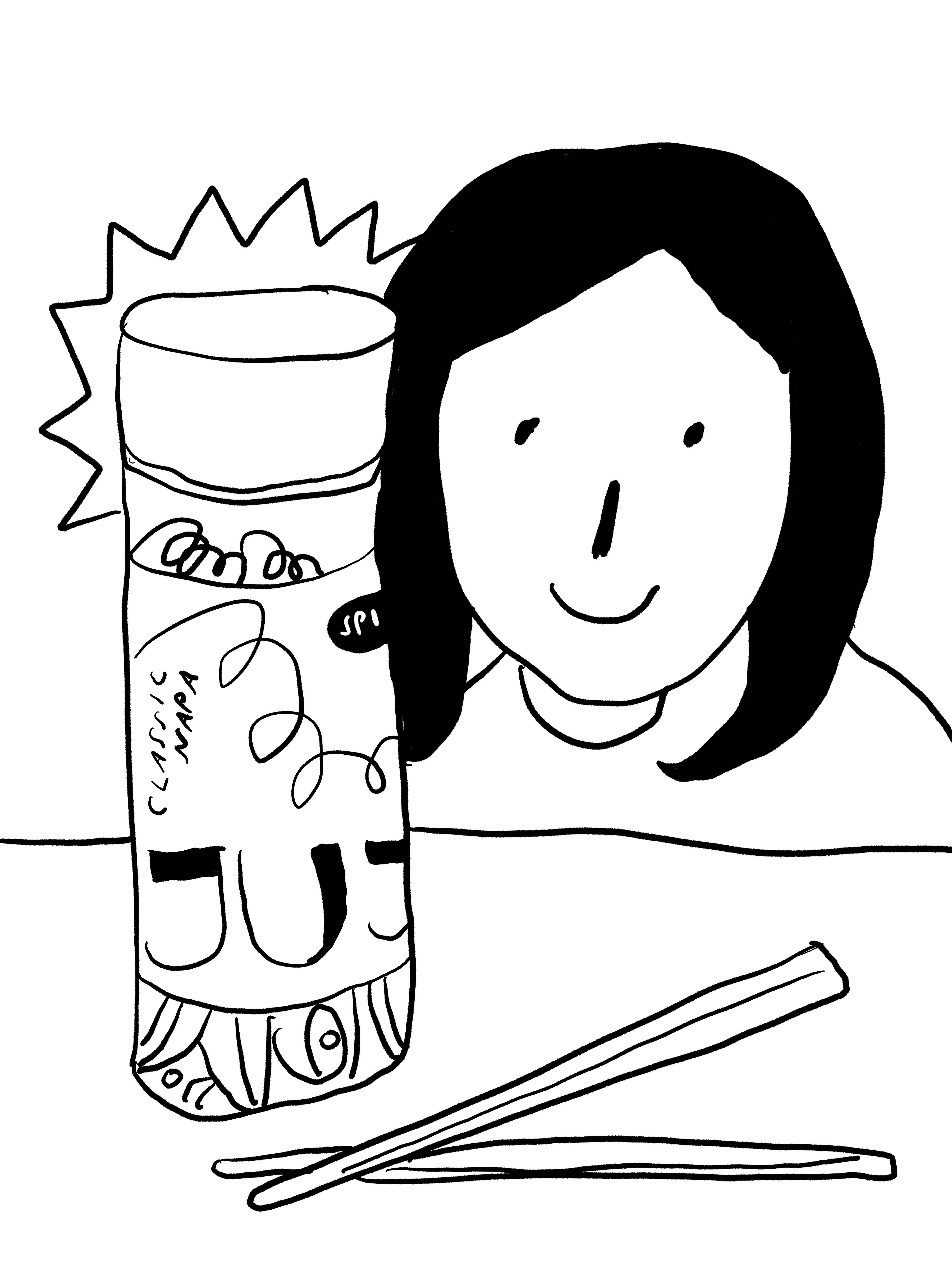 Hand-drawn illustration of woman with Juju jar